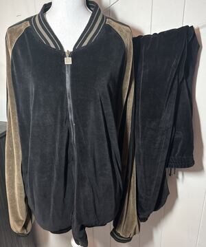 Vintage Givenchy Active 2 Piece Tracksuit Black Silk, Cotton Jacket Pants 3XL FF